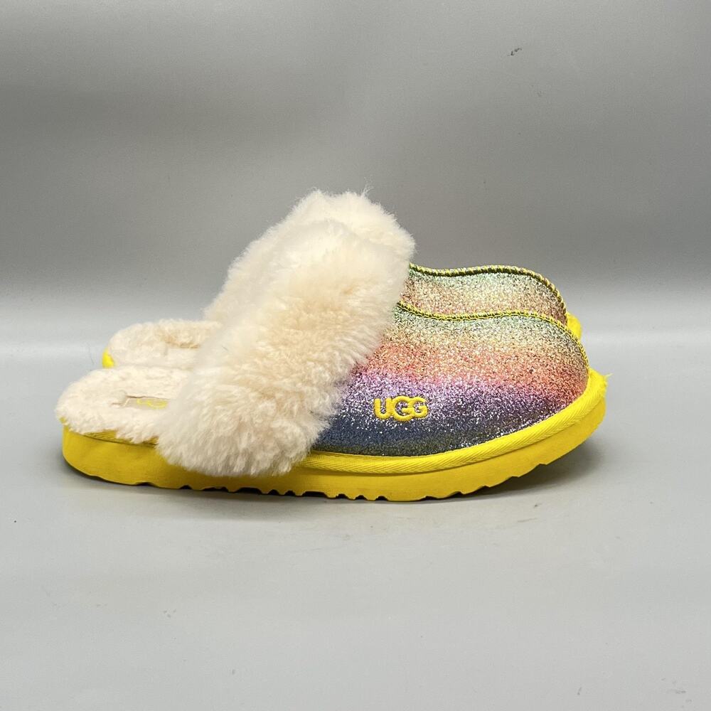 UGG Slippers Women 6 Girls 5 Multicolor Glitter Shearling Mule Rainbow Shoes